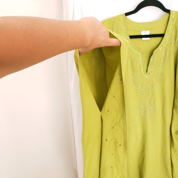 Rima Beach World Green Sequence Poncho Moo Moo Boho Relaxed Dress One Size - Picture 11 of 16